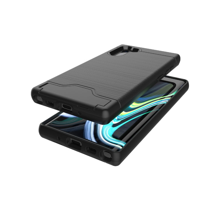 Ultra-thin TPU+PC Brushed Texture Shockproof Protective Case for Galaxy Note10, with Holder & Card Slot