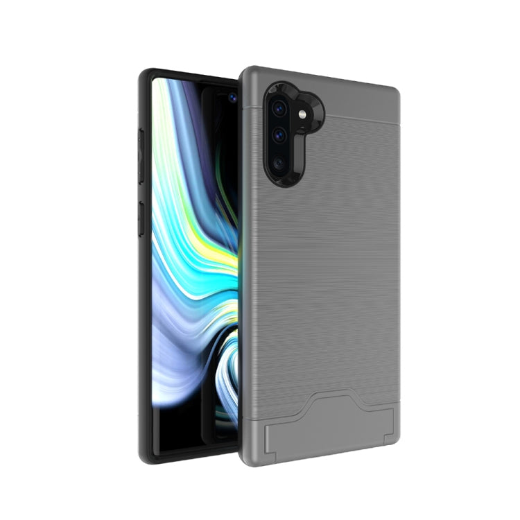 Ultra-thin TPU+PC Brushed Texture Shockproof Protective Case for Galaxy Note10, with Holder & Card Slot