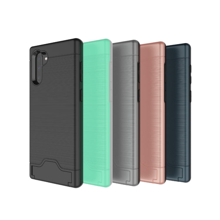 Ultra-thin TPU+PC Brushed Texture Shockproof Protective Case for Galaxy Note10+, with Holder & Card Slot