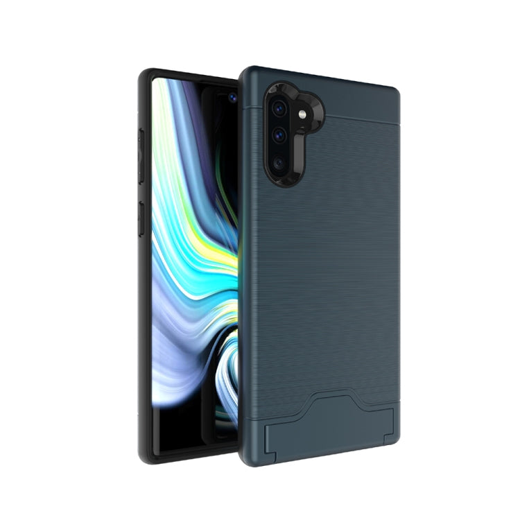 Ultra-thin TPU+PC Brushed Texture Shockproof Protective Case for Galaxy Note10+, with Holder & Card Slot