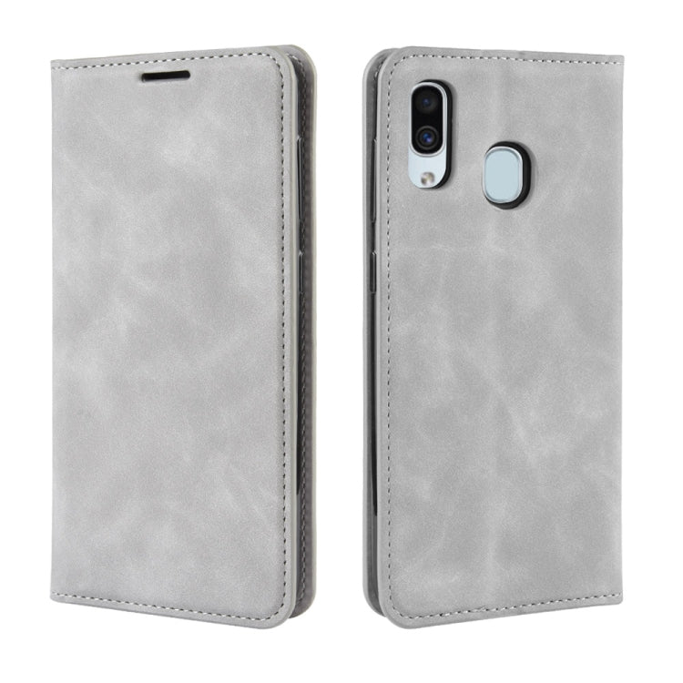 Retro-skin Business Magnetic Suction Leather Case with Purse-Bracket-Chuck For Galaxy A30