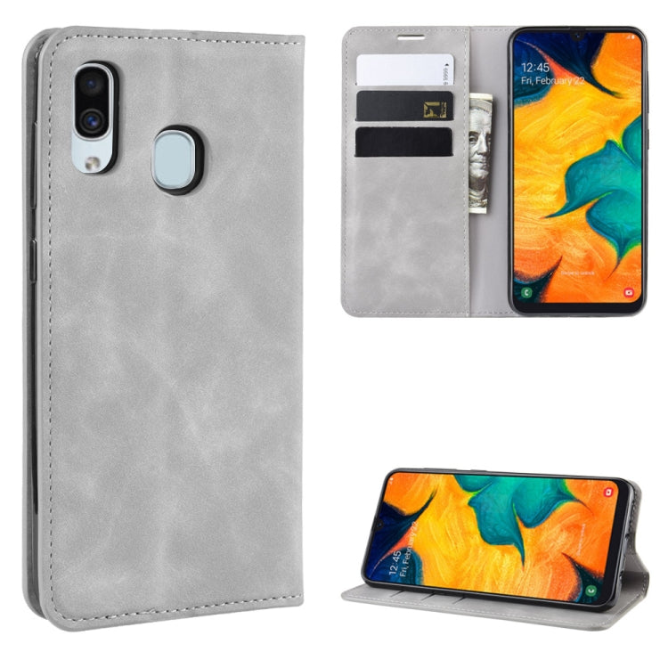 Retro-skin Business Magnetic Suction Leather Case with Purse-Bracket-Chuck For Galaxy A30