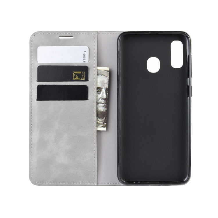 Retro-skin Business Magnetic Suction Leather Case with Purse-Bracket-Chuck For Galaxy A30