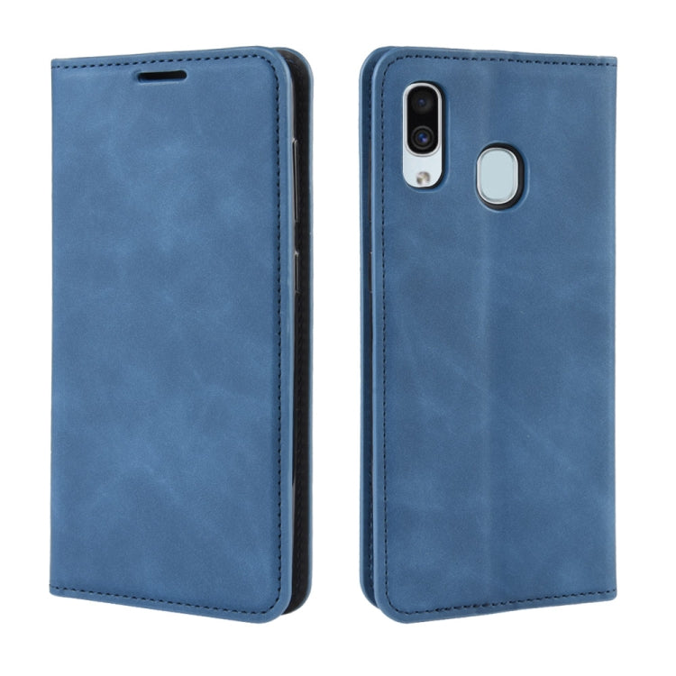 Retro-skin Business Magnetic Suction Leather Case with Purse-Bracket-Chuck For Galaxy A30