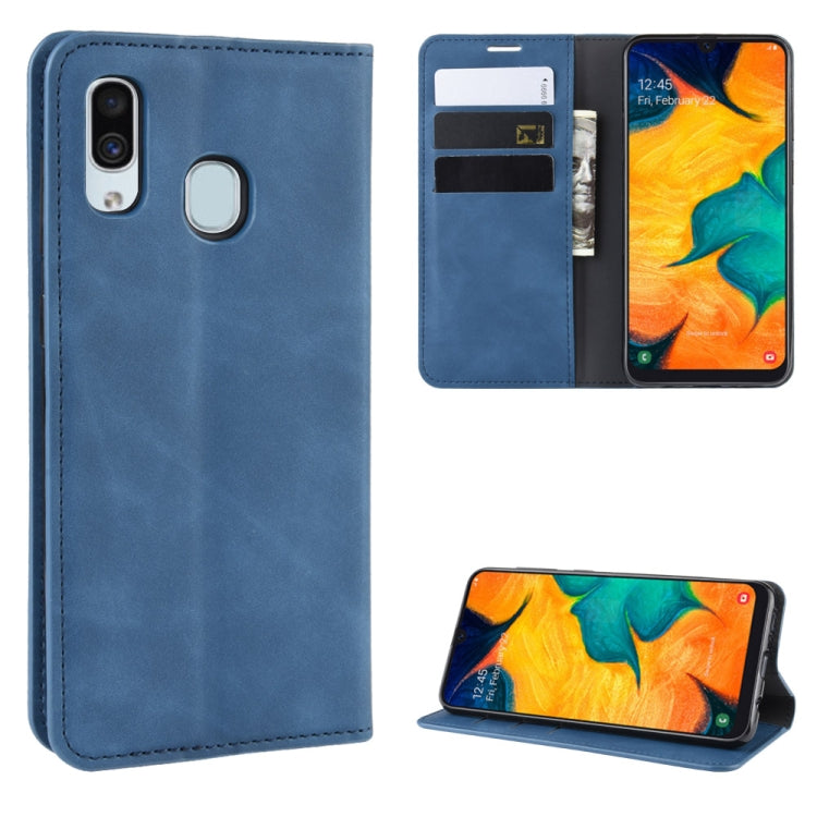 Retro-skin Business Magnetic Suction Leather Case with Purse-Bracket-Chuck For Galaxy A30