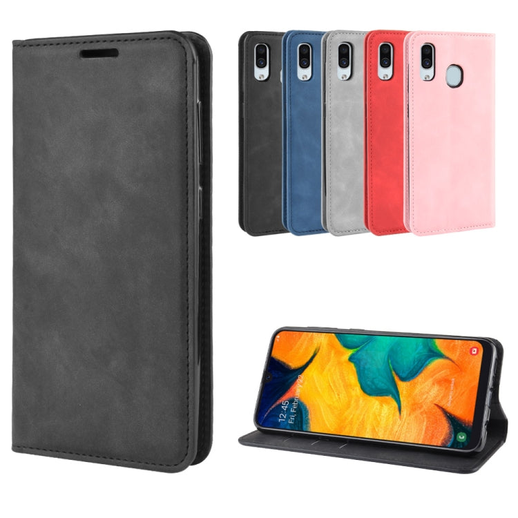 Retro-skin Business Magnetic Suction Leather Case with Purse-Bracket-Chuck For Galaxy A30