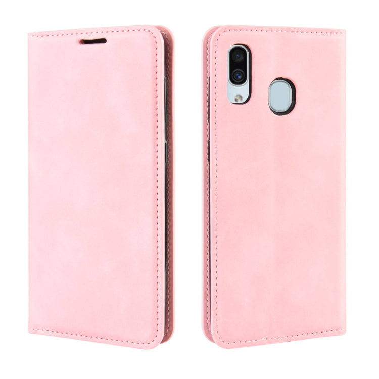 Retro-skin Business Magnetic Suction Leather Case with Purse-Bracket-Chuck For Galaxy A30