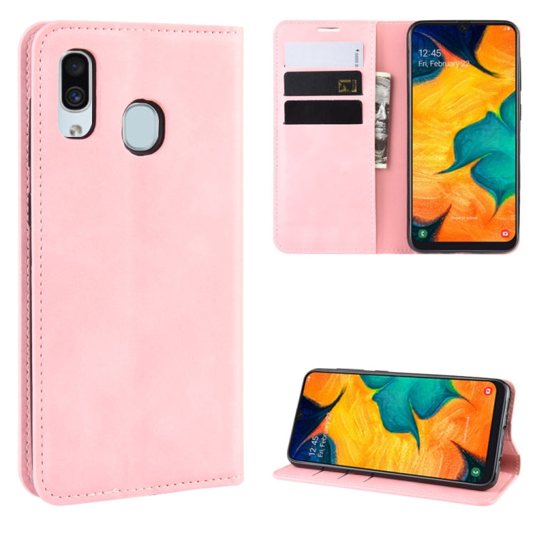 Retro-skin Business Magnetic Suction Leather Case with Purse-Bracket-Chuck For Galaxy A30