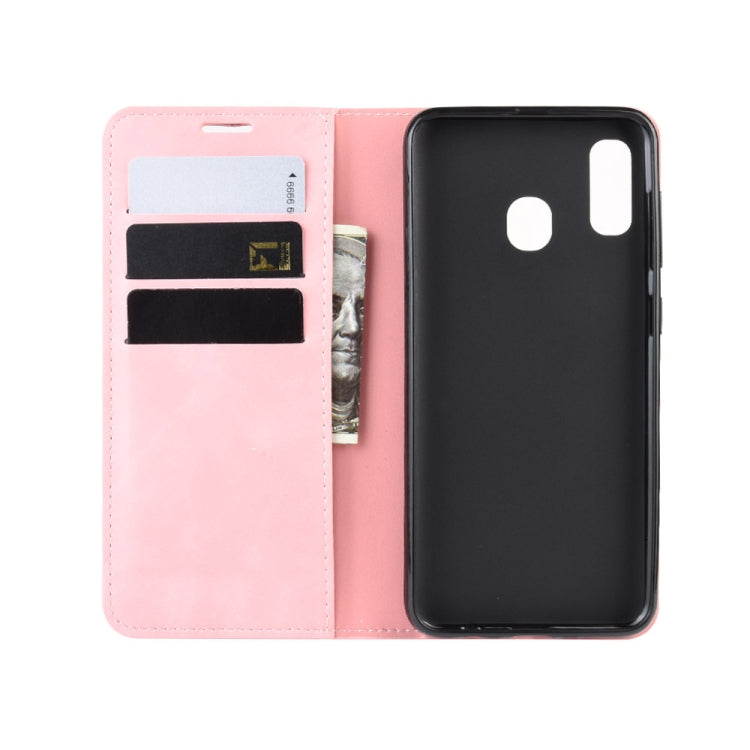 Retro-skin Business Magnetic Suction Leather Case with Purse-Bracket-Chuck For Galaxy A30