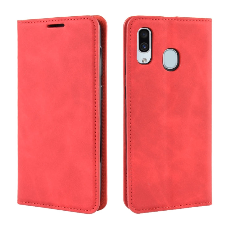 Retro-skin Business Magnetic Suction Leather Case with Purse-Bracket-Chuck For Galaxy A30