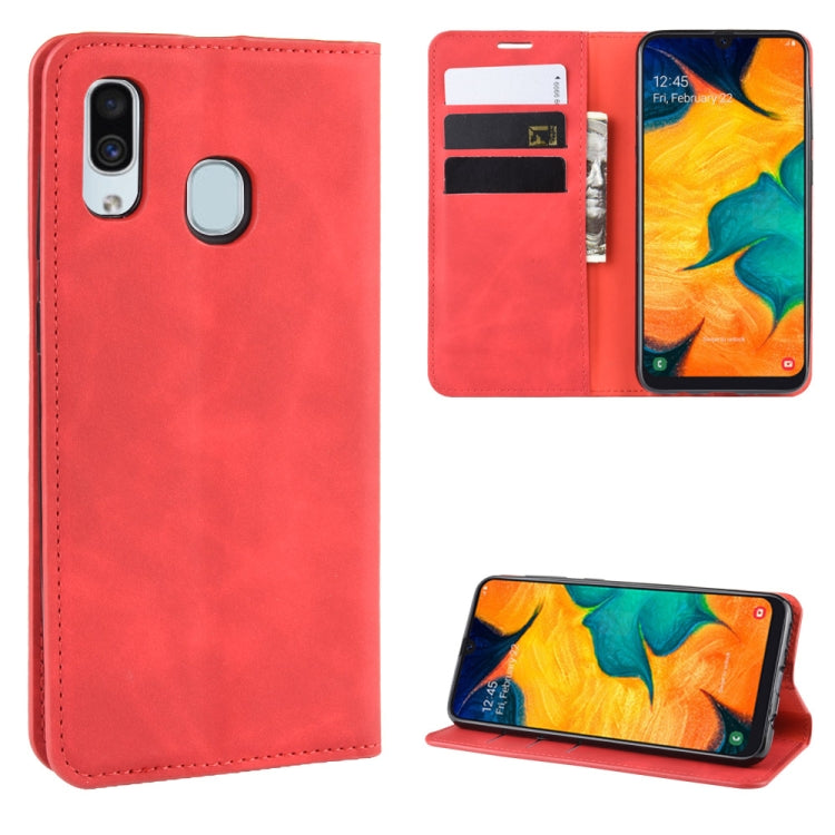 Retro-skin Business Magnetic Suction Leather Case with Purse-Bracket-Chuck For Galaxy A30