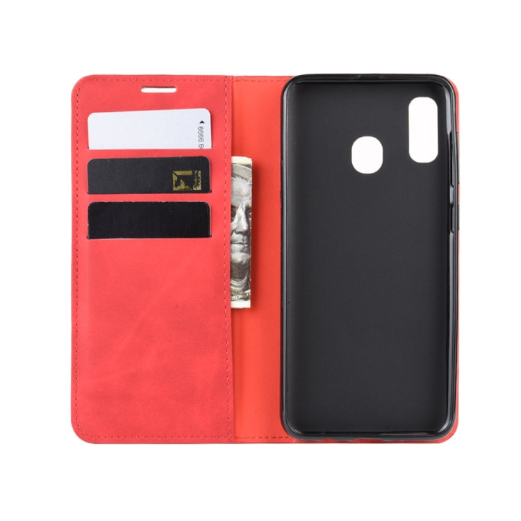 Retro-skin Business Magnetic Suction Leather Case with Purse-Bracket-Chuck For Galaxy A30