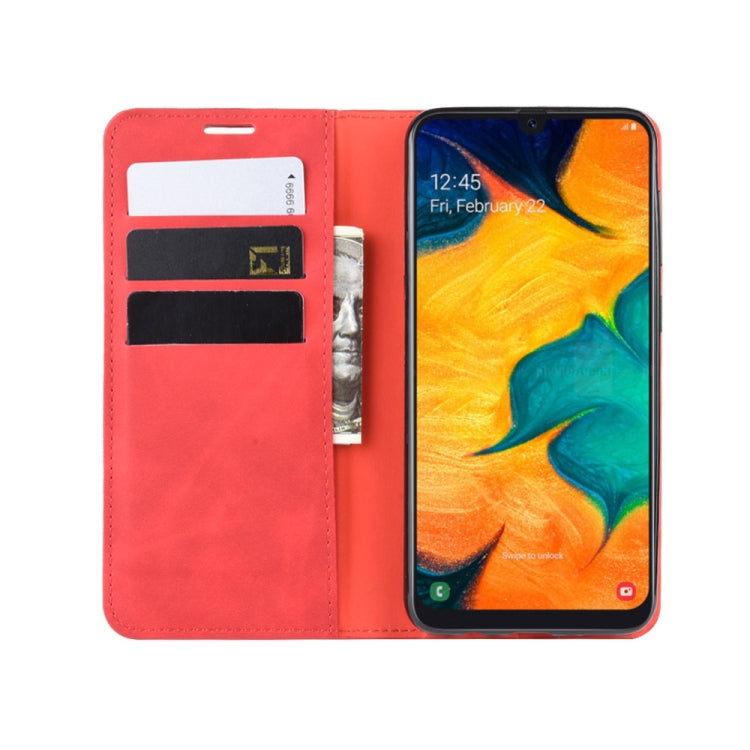 Retro-skin Business Magnetic Suction Leather Case with Purse-Bracket-Chuck For Galaxy A30