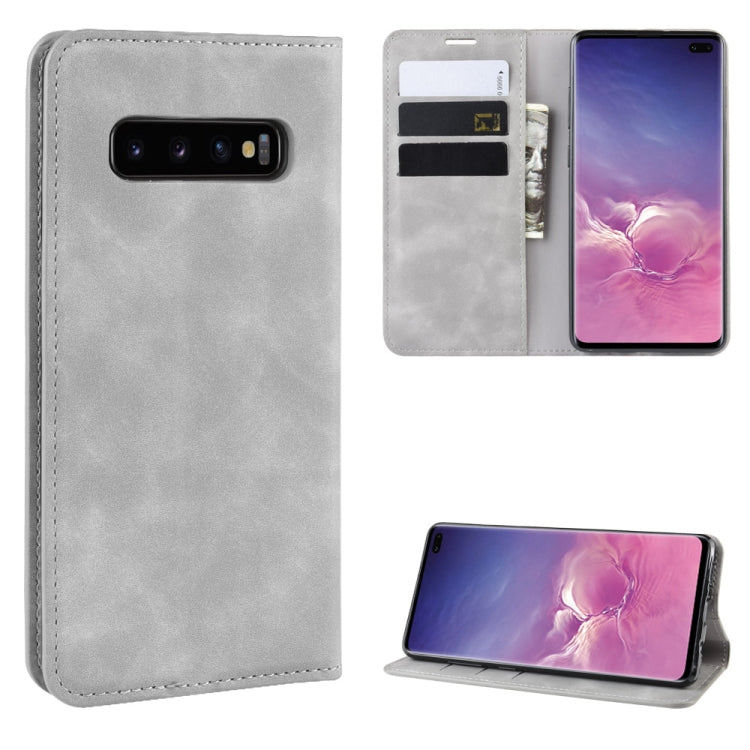 Retro-skin Business Magnetic Suction Leather Case with Purse-Bracket-Chuck For Galaxy S10+