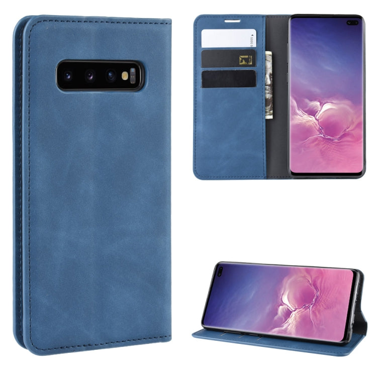 Retro-skin Business Magnetic Suction Leather Case with Purse-Bracket-Chuck For Galaxy S10+