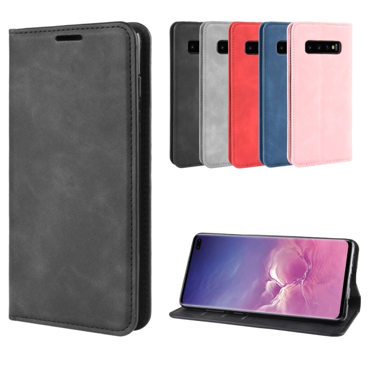 Retro-skin Business Magnetic Suction Leather Case with Purse-Bracket-Chuck For Galaxy S10+