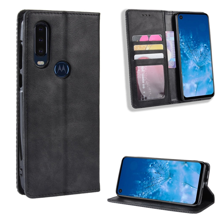 Magnetic Buckle Retro Crazy Horse Texture Horizontal Flip Leather Case for Motorola One Action, with Holder & Card Slots & Photo Frame