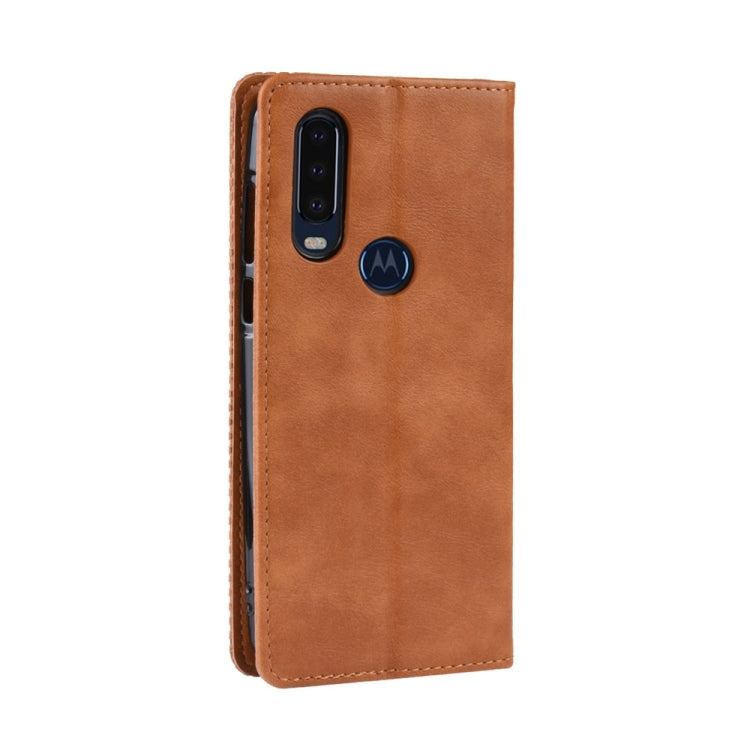 Magnetic Buckle Retro Crazy Horse Texture Horizontal Flip Leather Case for Motorola One Action, with Holder & Card Slots & Photo Frame