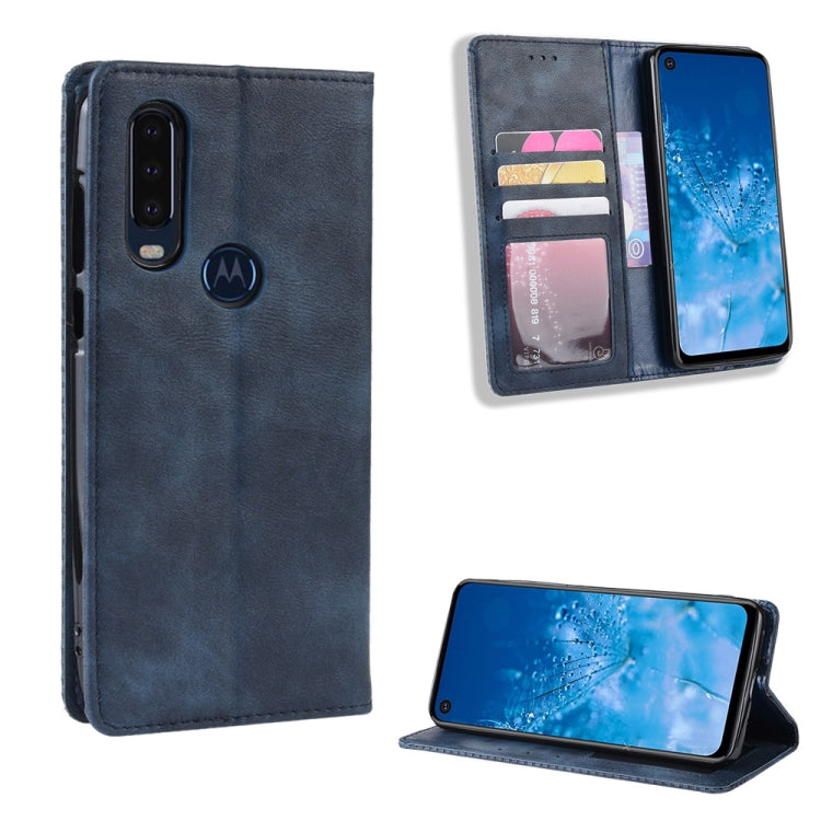 Magnetic Buckle Retro Crazy Horse Texture Horizontal Flip Leather Case for Motorola One Action, with Holder & Card Slots & Photo Frame