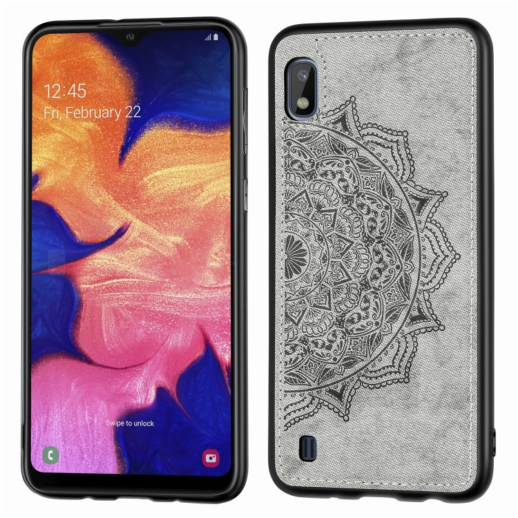 Embossed Mandala Pattern Magnetic PC + TPU + Fabric Shockproof Case for Galaxy A10, with Lanyard