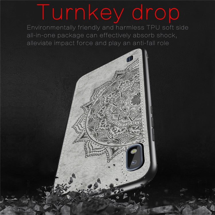 Embossed Mandala Pattern Magnetic PC + TPU + Fabric Shockproof Case for Galaxy A10, with Lanyard