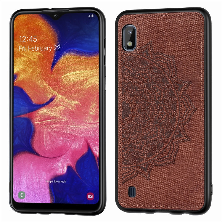 Embossed Mandala Pattern Magnetic PC + TPU + Fabric Shockproof Case for Galaxy A10, with Lanyard
