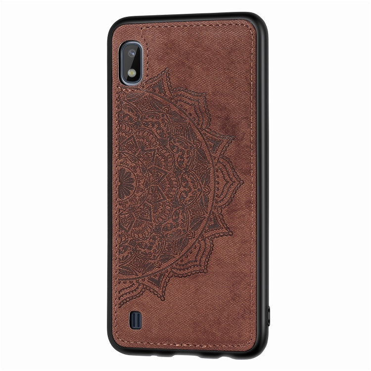 Embossed Mandala Pattern Magnetic PC + TPU + Fabric Shockproof Case for Galaxy A10, with Lanyard