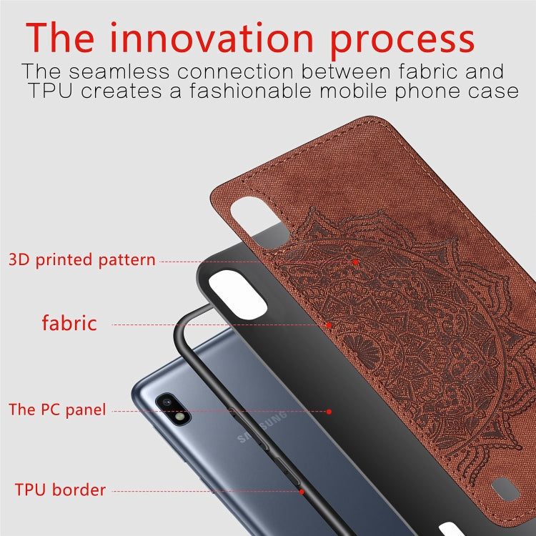 Embossed Mandala Pattern Magnetic PC + TPU + Fabric Shockproof Case for Galaxy A10, with Lanyard