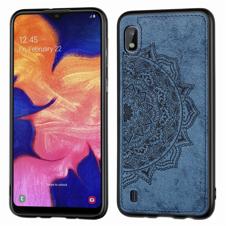 Embossed Mandala Pattern Magnetic PC + TPU + Fabric Shockproof Case for Galaxy A10, with Lanyard