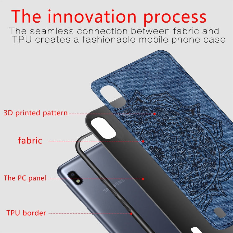 Embossed Mandala Pattern Magnetic PC + TPU + Fabric Shockproof Case for Galaxy A10, with Lanyard