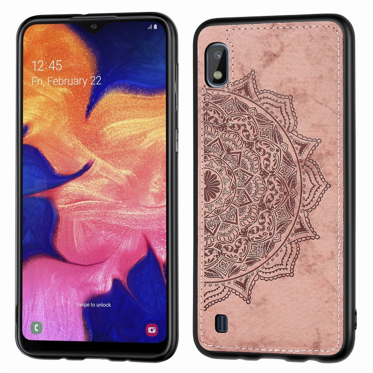 Embossed Mandala Pattern Magnetic PC + TPU + Fabric Shockproof Case for Galaxy A10, with Lanyard