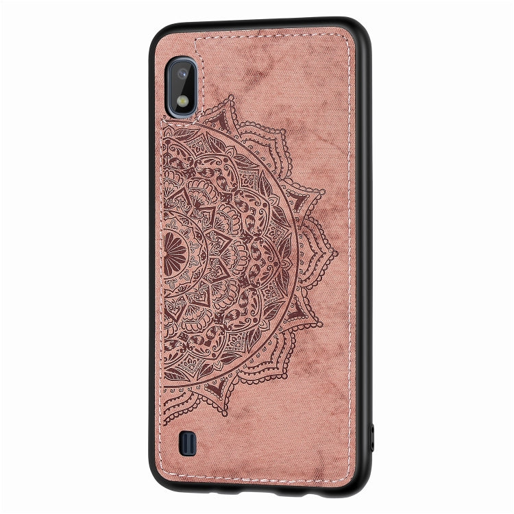 Embossed Mandala Pattern Magnetic PC + TPU + Fabric Shockproof Case for Galaxy A10, with Lanyard