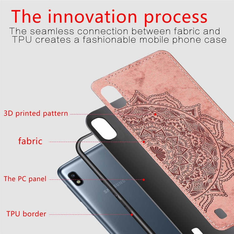 Embossed Mandala Pattern Magnetic PC + TPU + Fabric Shockproof Case for Galaxy A10, with Lanyard