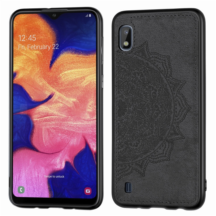 Embossed Mandala Pattern Magnetic PC + TPU + Fabric Shockproof Case for Galaxy A10, with Lanyard