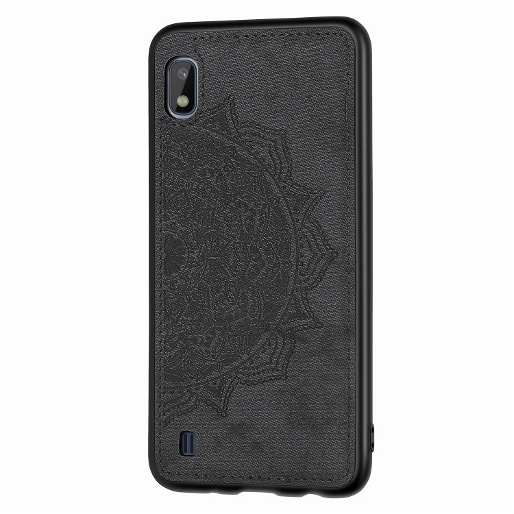 Embossed Mandala Pattern Magnetic PC + TPU + Fabric Shockproof Case for Galaxy A10, with Lanyard
