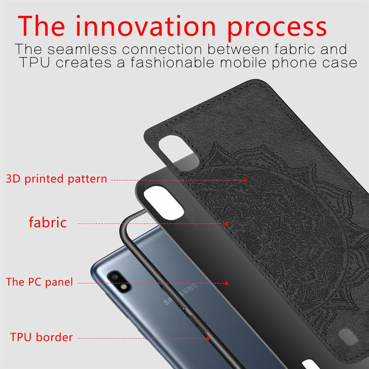Embossed Mandala Pattern Magnetic PC + TPU + Fabric Shockproof Case for Galaxy A10, with Lanyard