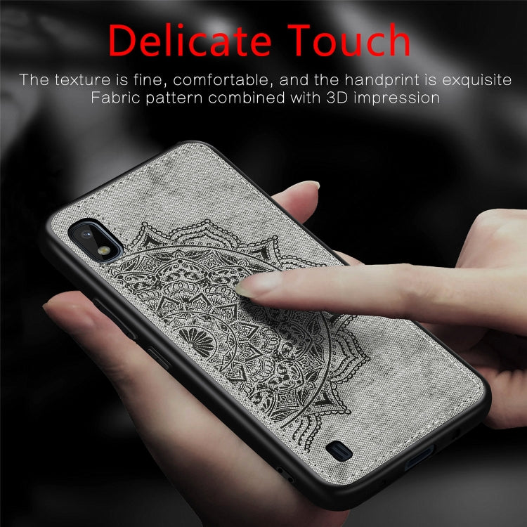 Embossed Mandala Pattern Magnetic PC + TPU + Fabric Shockproof Case for Galaxy A10, with Lanyard