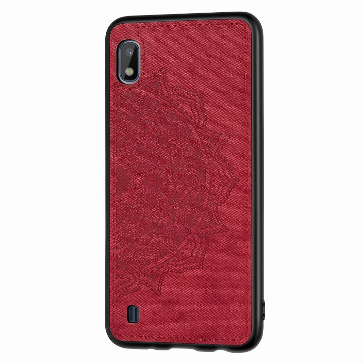 Embossed Mandala Pattern Magnetic PC + TPU + Fabric Shockproof Case for Galaxy A10, with Lanyard