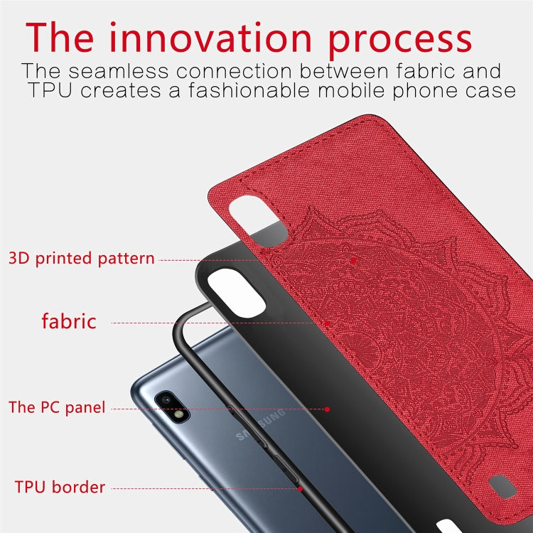 Embossed Mandala Pattern Magnetic PC + TPU + Fabric Shockproof Case for Galaxy A10, with Lanyard