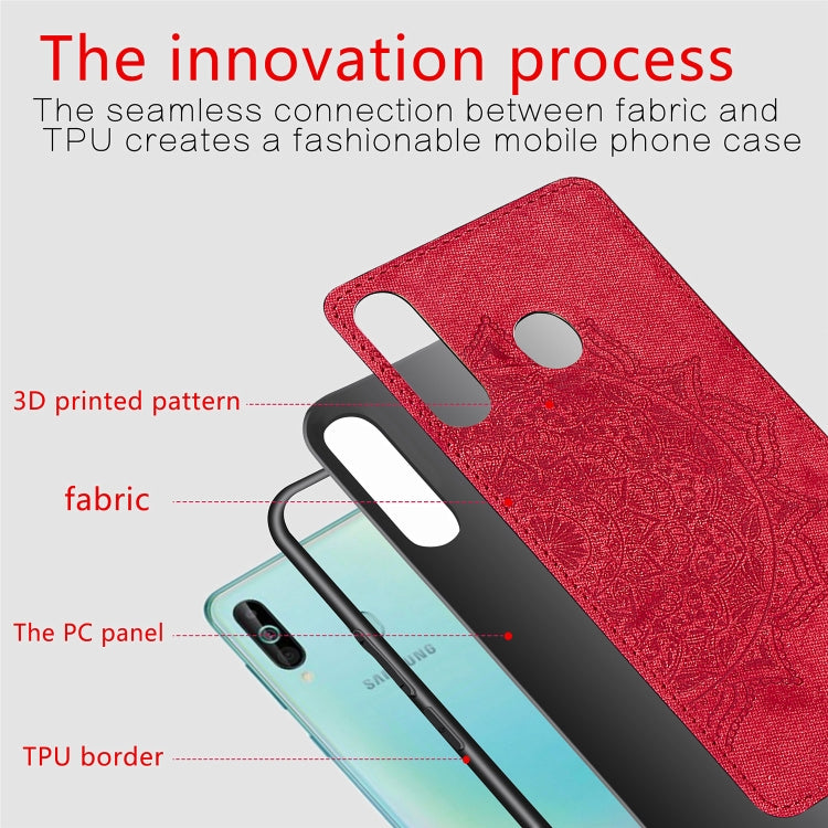 Embossed Mandala Pattern Magnetic PC + TPU + Fabric Shockproof Case for Galaxy A60 / M30, with Lanyard