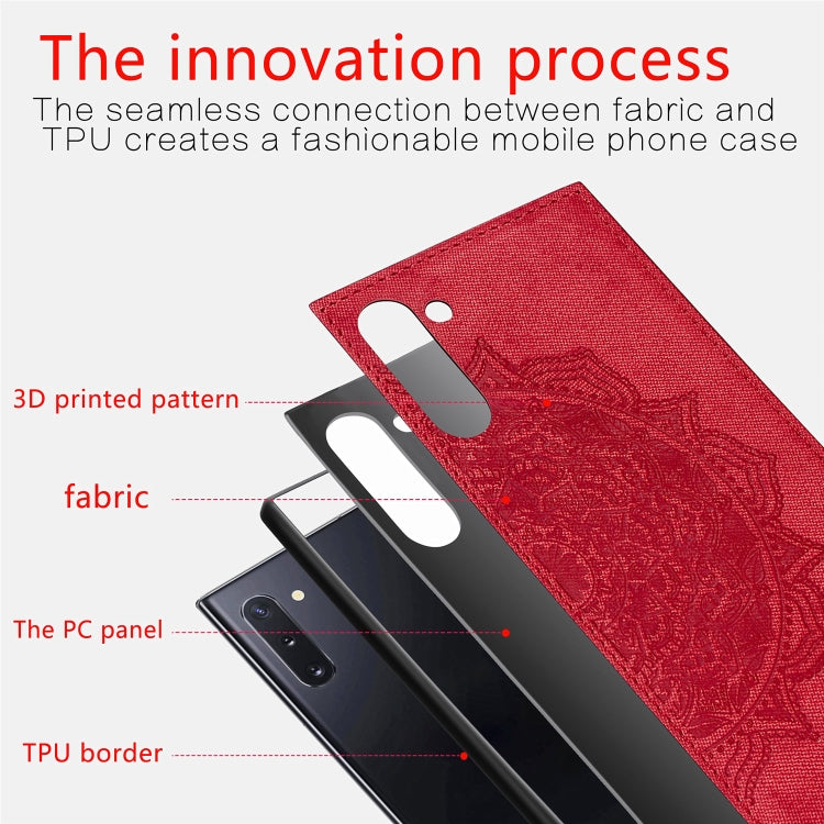 Embossed Mandala Pattern Magnetic PC + TPU + Fabric Shockproof Case for Galaxy Note10, with Lanyard