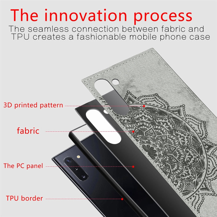 Embossed Mandala Pattern Magnetic PC + TPU + Fabric Shockproof Case for Galaxy Note10, with Lanyard