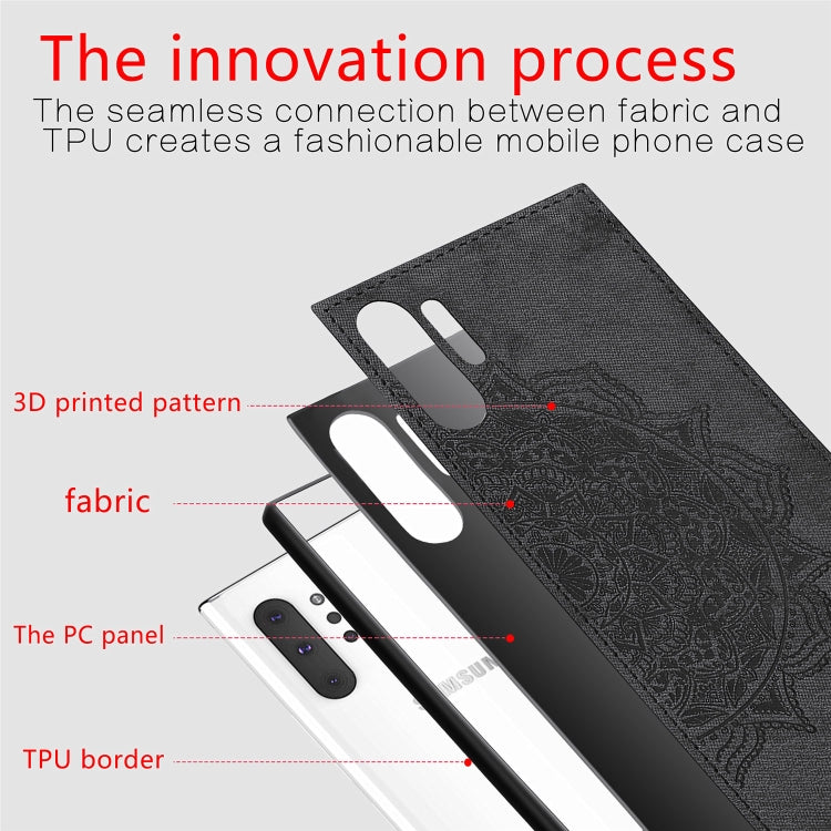 Embossed Mandala Pattern Magnetic PC + TPU + Fabric Shockproof Case for Galaxy Note10+, with Lanyard