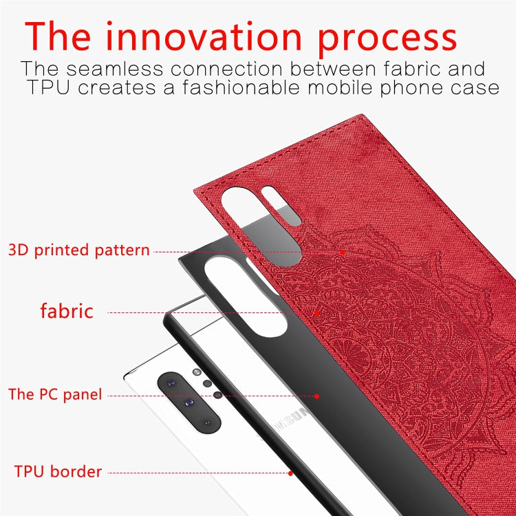 Embossed Mandala Pattern Magnetic PC + TPU + Fabric Shockproof Case for Galaxy Note10+, with Lanyard