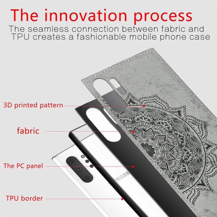 Embossed Mandala Pattern Magnetic PC + TPU + Fabric Shockproof Case for Galaxy Note10+, with Lanyard