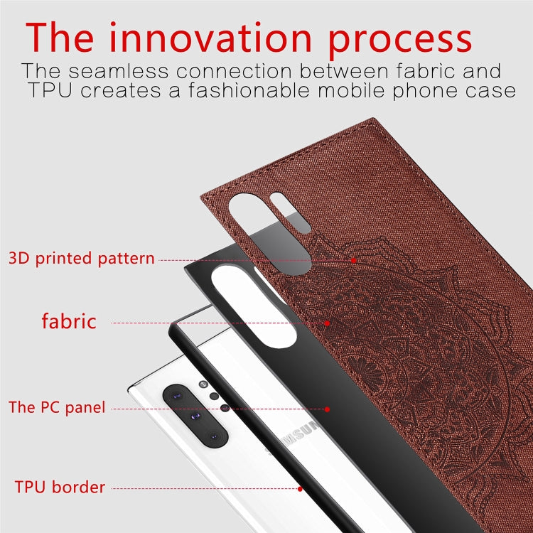Embossed Mandala Pattern Magnetic PC + TPU + Fabric Shockproof Case for Galaxy Note10+, with Lanyard