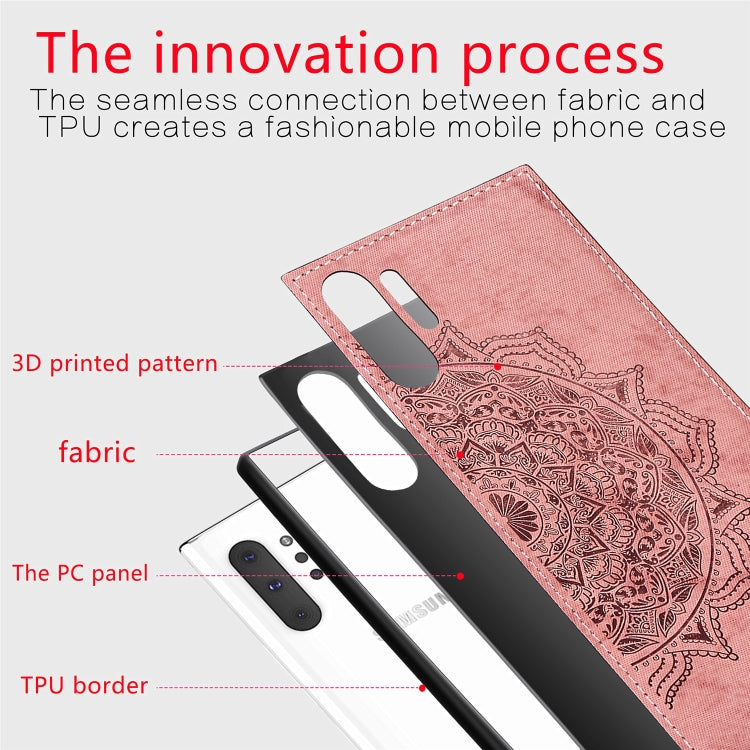 Embossed Mandala Pattern Magnetic PC + TPU + Fabric Shockproof Case for Galaxy Note10+, with Lanyard