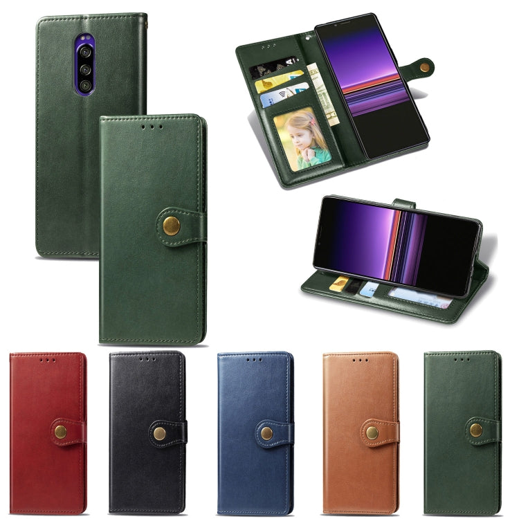 Retro Solid Color Leather Buckle Mobile Phone Protection Leather Case with Lanyard & Photo Frame & Card Slot & Wallet & Bracket Function for Sony Xperia XZ4