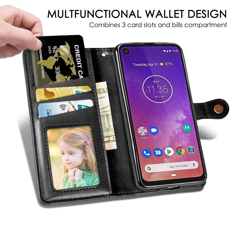 Retro Solid Color Leather Buckle Mobile Phone Protection Leather Case with Lanyard & Photo Frame & Card Slot & Wallet & Bracket Function for Motorola Moto P40