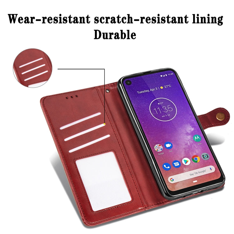 Retro Solid Color Leather Buckle Mobile Phone Protection Leather Case with Lanyard & Photo Frame & Card Slot & Wallet & Bracket Function for Motorola Moto P40